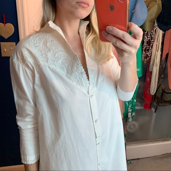Edwardian White Cotton button up dress Embroidered - Picture 7 of 16